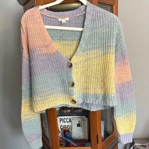 Full Tilt Pastel Striped Cropped Button Cardigan - Yellow, Lavender, Mint, Peach